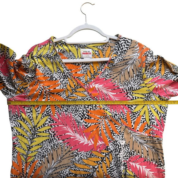 Ruby Rd. Multicolor Tropical Leaf Print V-Neck Blouse Size L Stretch Cotton - Picture 5 of 10